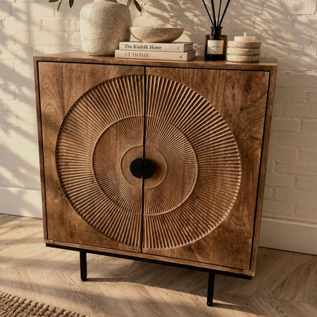 Dressoir Altea carved 80 cm mangohout moreno - Leverbaar medio oktober 