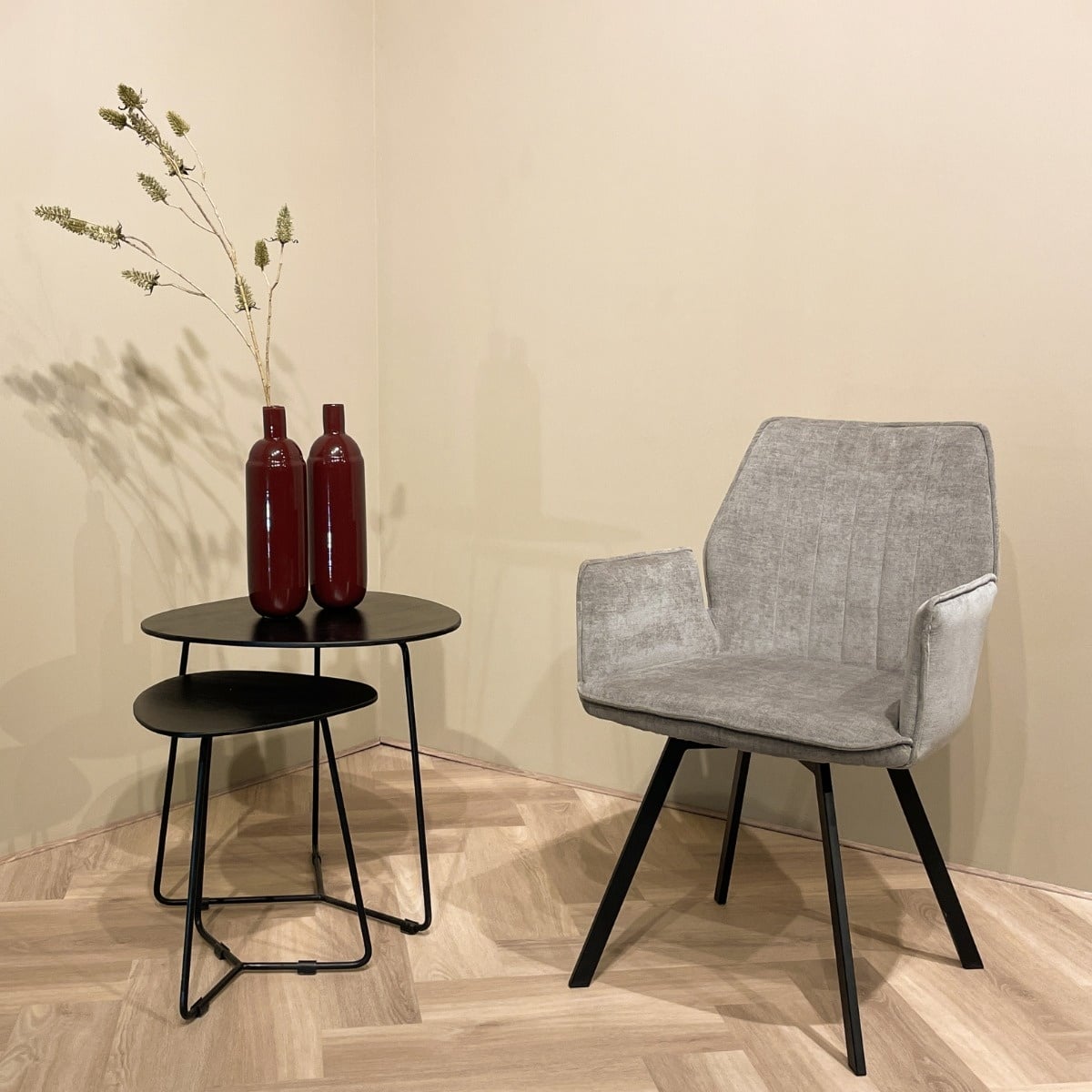 Eetstoel Louise - draaibaar, 2 kleuren beige/grey