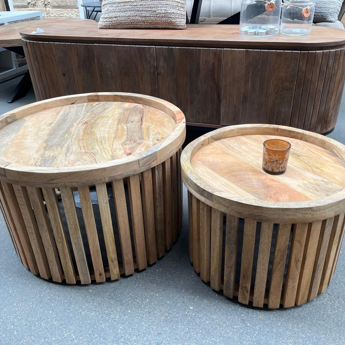 Salontafel Cadiz - 2 kleuren - ronde houten poot