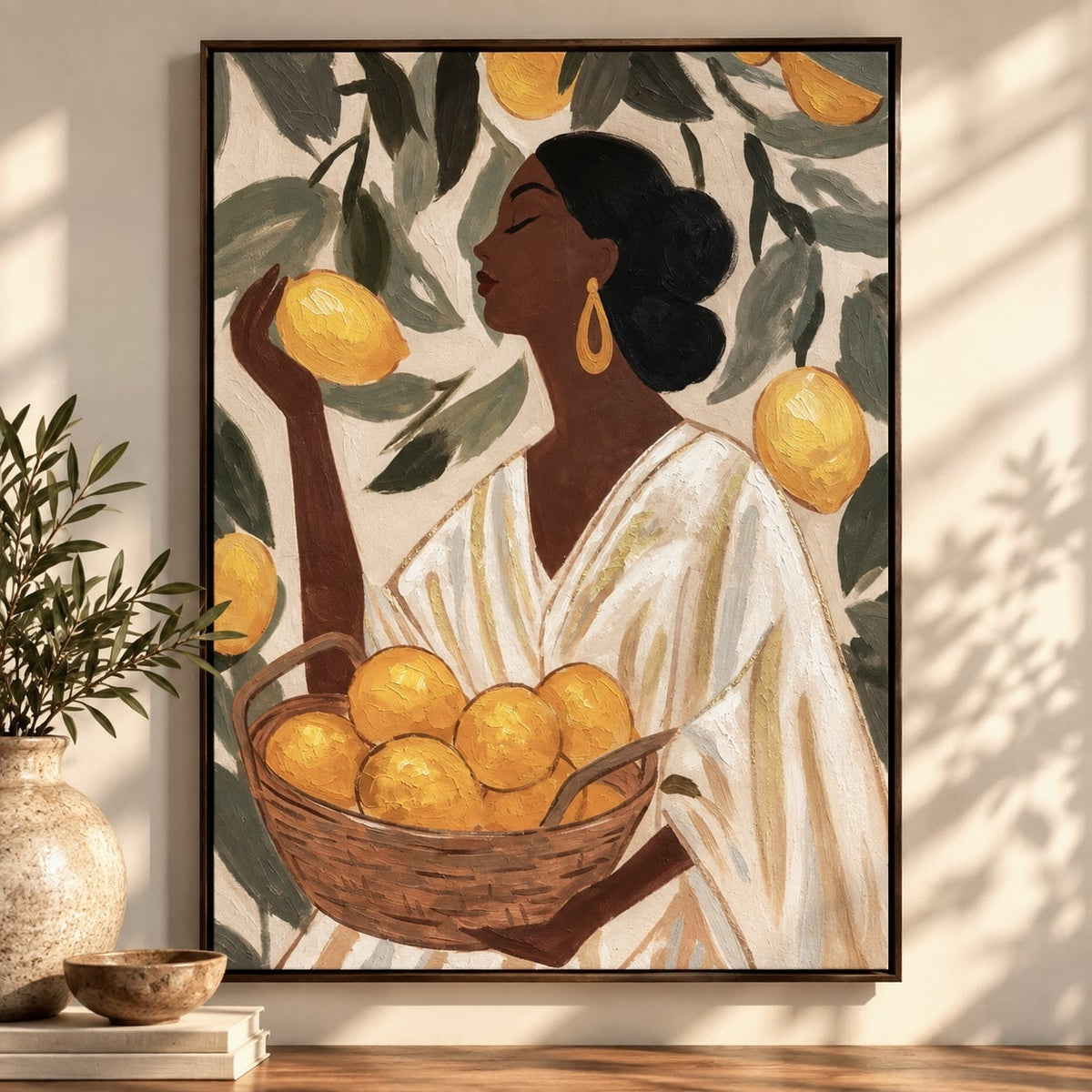 Schilderij | Vrouw Met Fruit | 105 x 70 cm 
