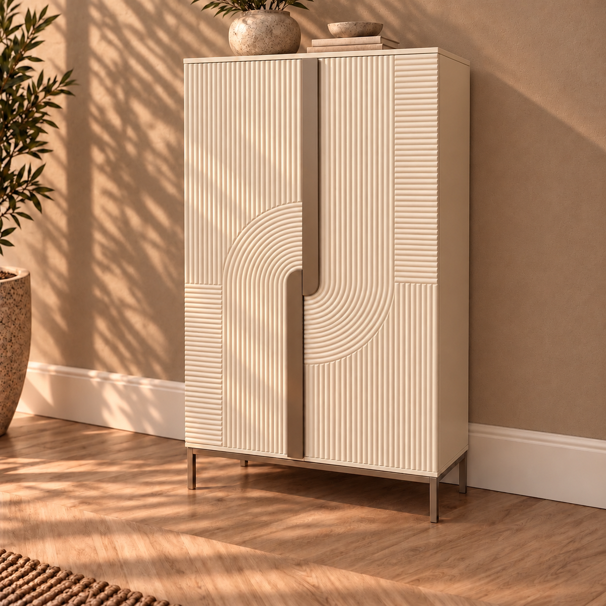 Opbergkast June | Mangohout | Creme/ White | 166 cm