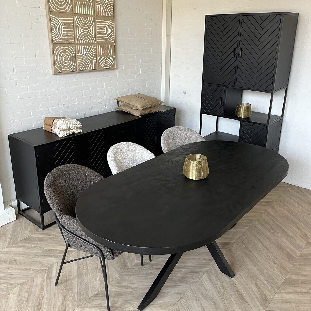 Eettafel Deens ovaal zwart mangohout 160 t/m 220 cm 
