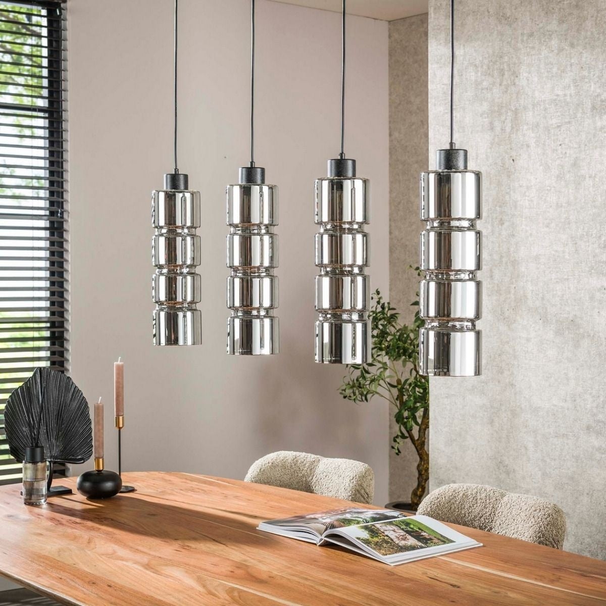 Hanglamp Cylinder Glass 4-lichts / Artic zwart