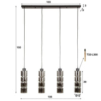 Hanglamp Cylinder Glass 4-lichts / Artic zwart