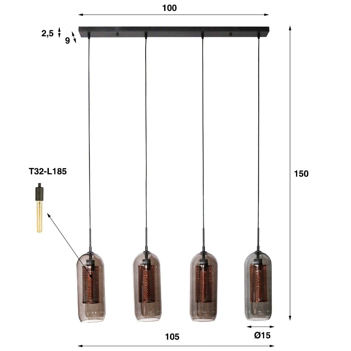 Hanglamp Smoke Mesh 4L / Artic zwart