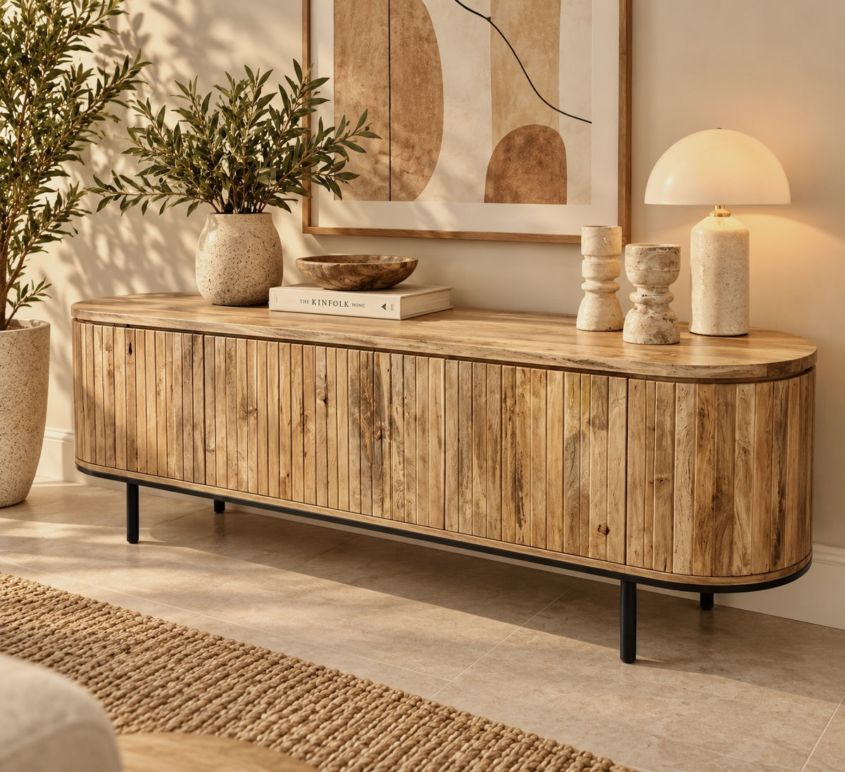 TV Meubel Pedrera 170 cm natural mangohout ribbel 