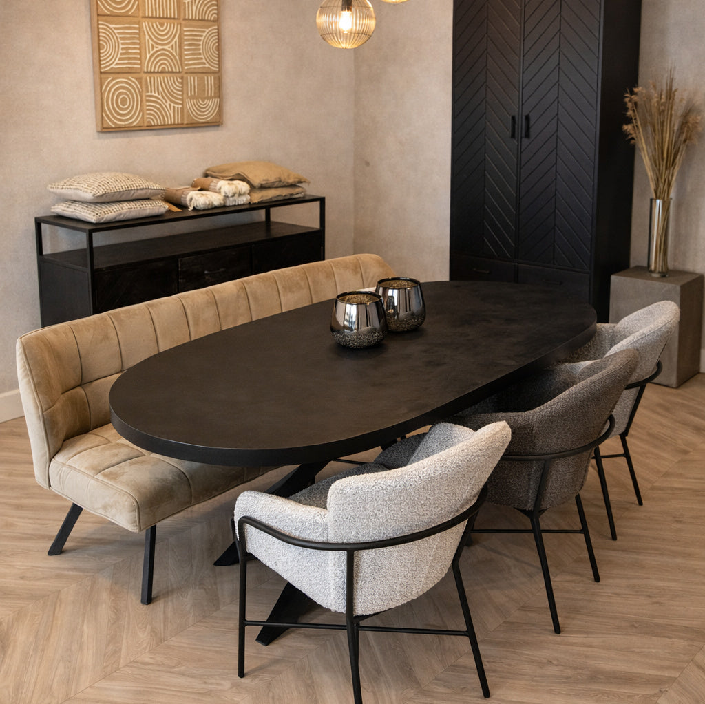 Eettafel Deens ovaal zwart mangohout 160 t/m 220 cm 