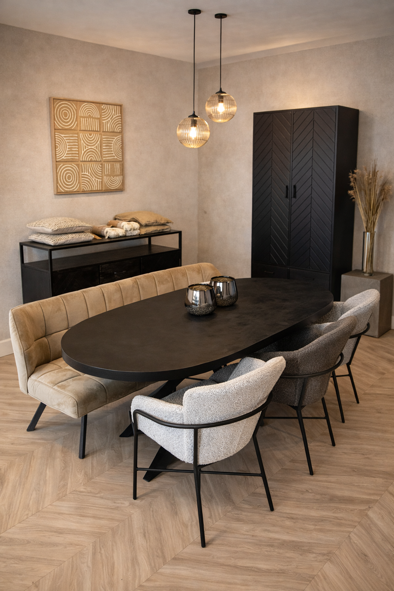 Eettafel Deens ovaal zwart mangohout 160 t/m 220 cm 
