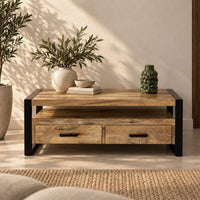  Salontafel met 2 lades mangohout naturel Britt