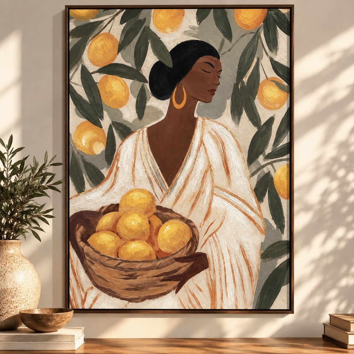 Schilderij | Vrouw Met Fruit | 105 x 70 cm 