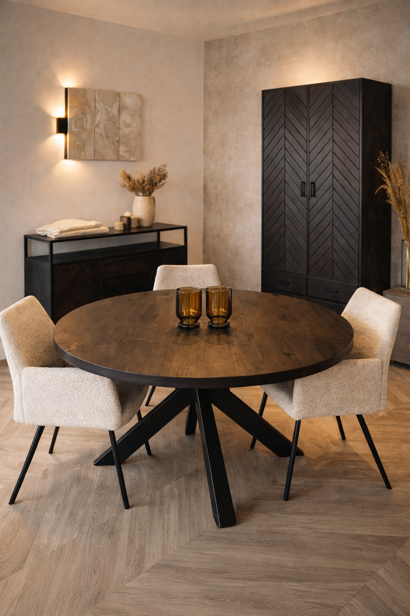 Eettafel Preto rond zwart Mangohout 110/120/130 cm