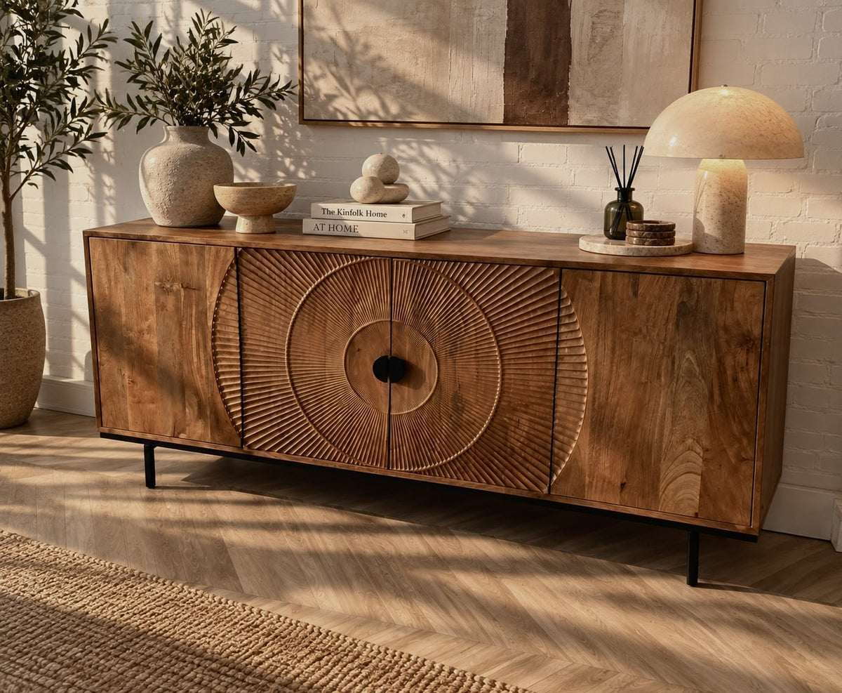 Dressoir Altea carved - zwart of bruin  mangohout 180 cm
