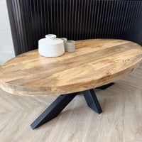 Salontafel ovaal 100 & 130 cm mangohout matrix zwart 