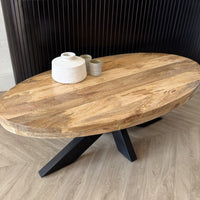 Salontafel ovaal 100 & 130 cm mangohout matrix zwart 