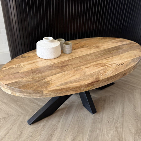Salontafel ovaal 100 & 130 cm mangohout matrix zwart 