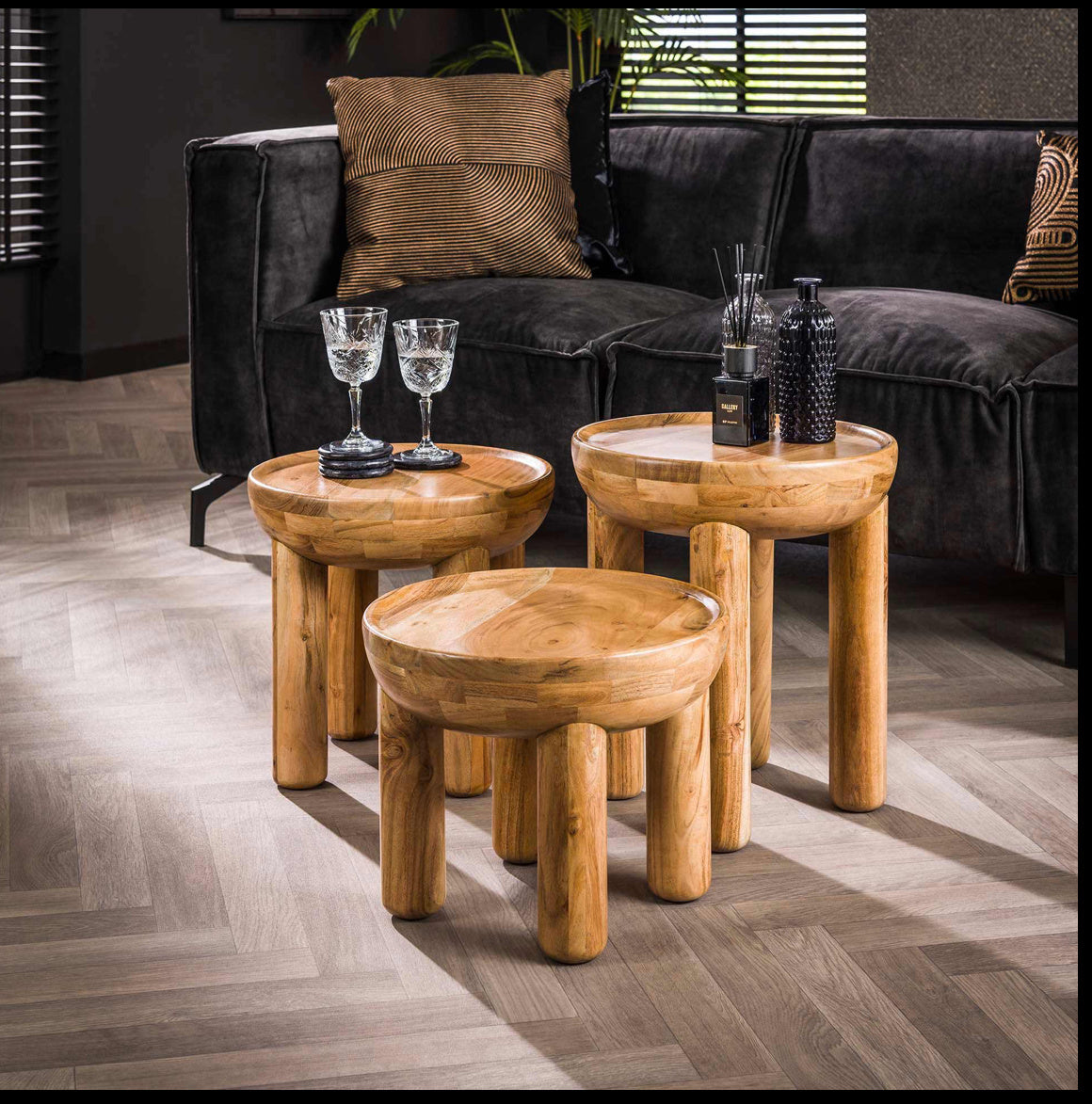 Salontafels set van 3 mangohout massief 