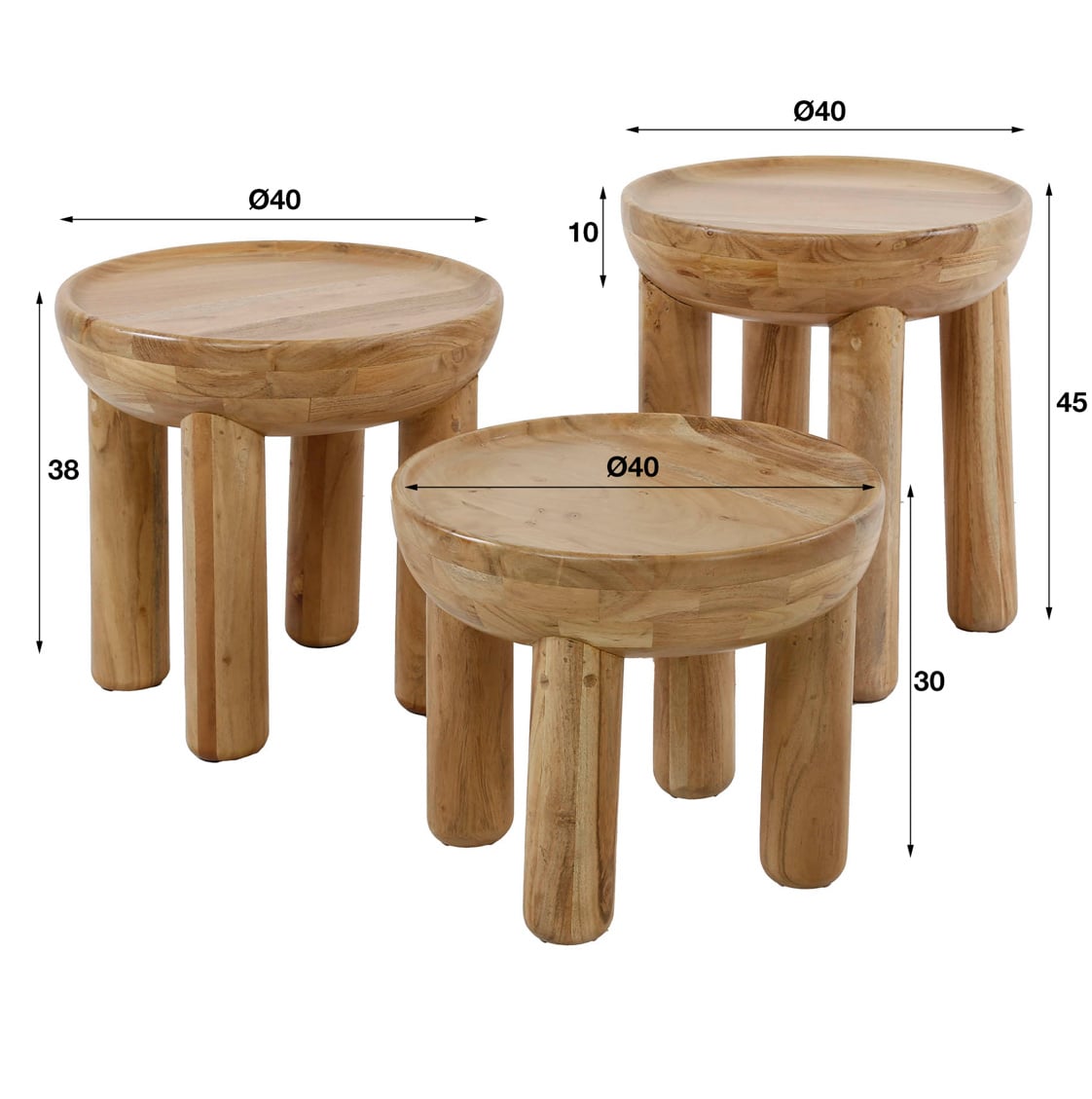 Salontafels set van 3 mangohout massief 
