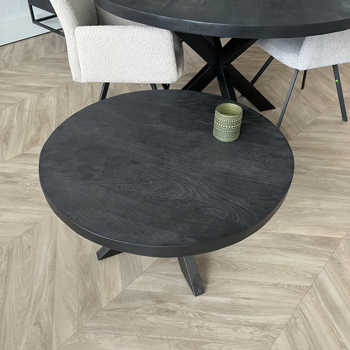 Ronde salontafel mangohout zwart  