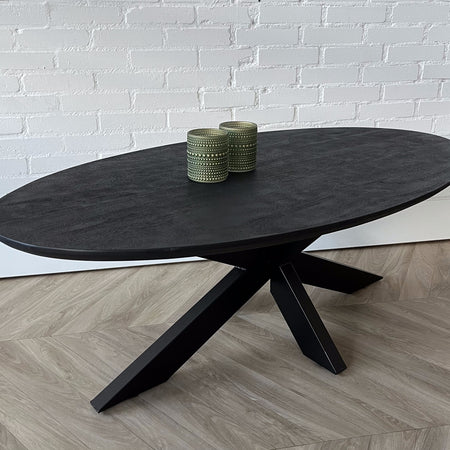 Salontafel ovaal mangohout zwart Sandblasted