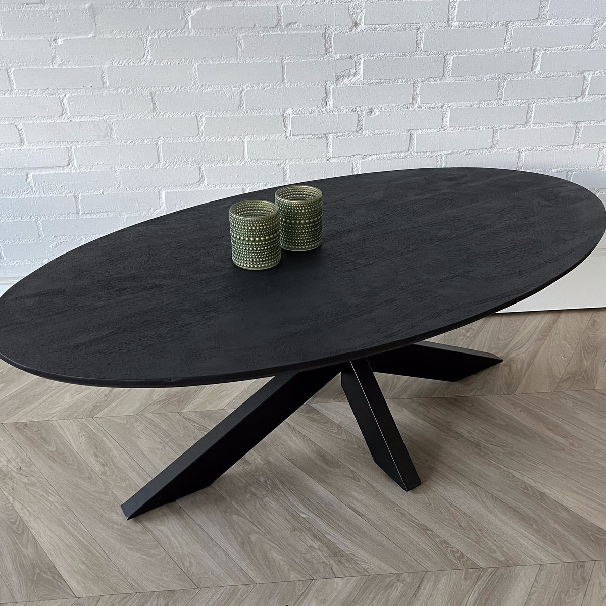 Salontafel ovaal mangohout zwart Sandblasted