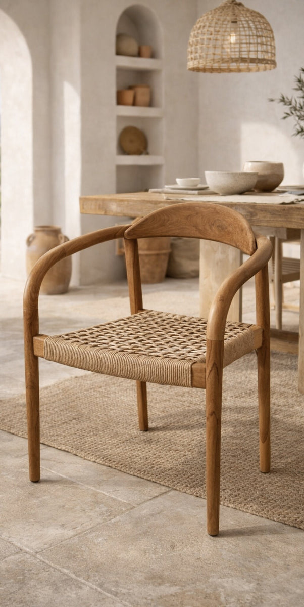 Teak stoel met poly rotan in-outdoor 