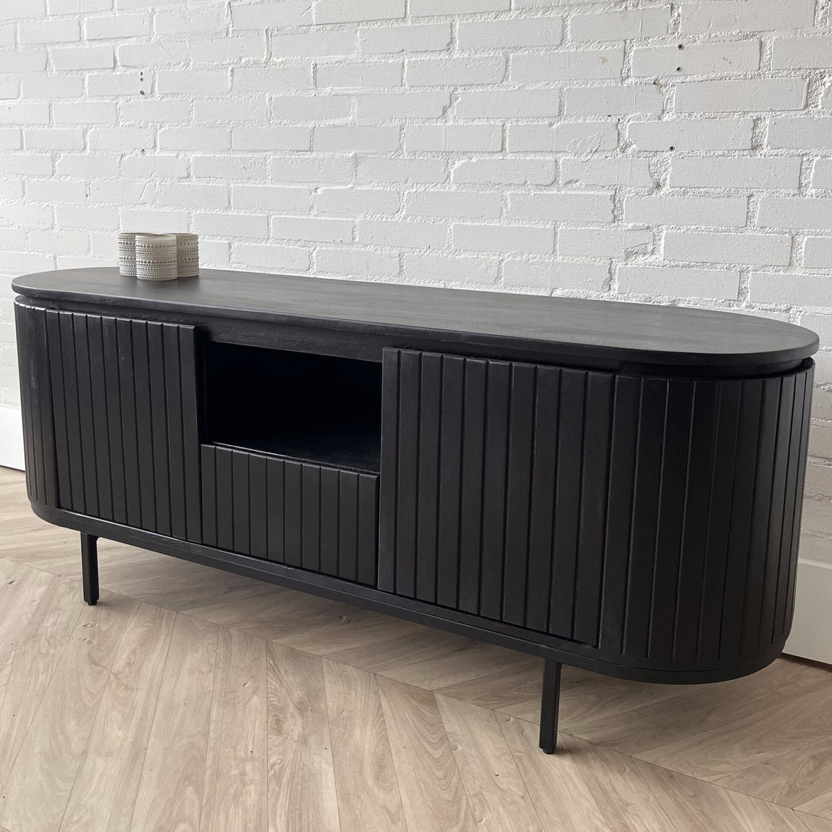 TV meubel Pedrera 140 zwart mangohout ribbel