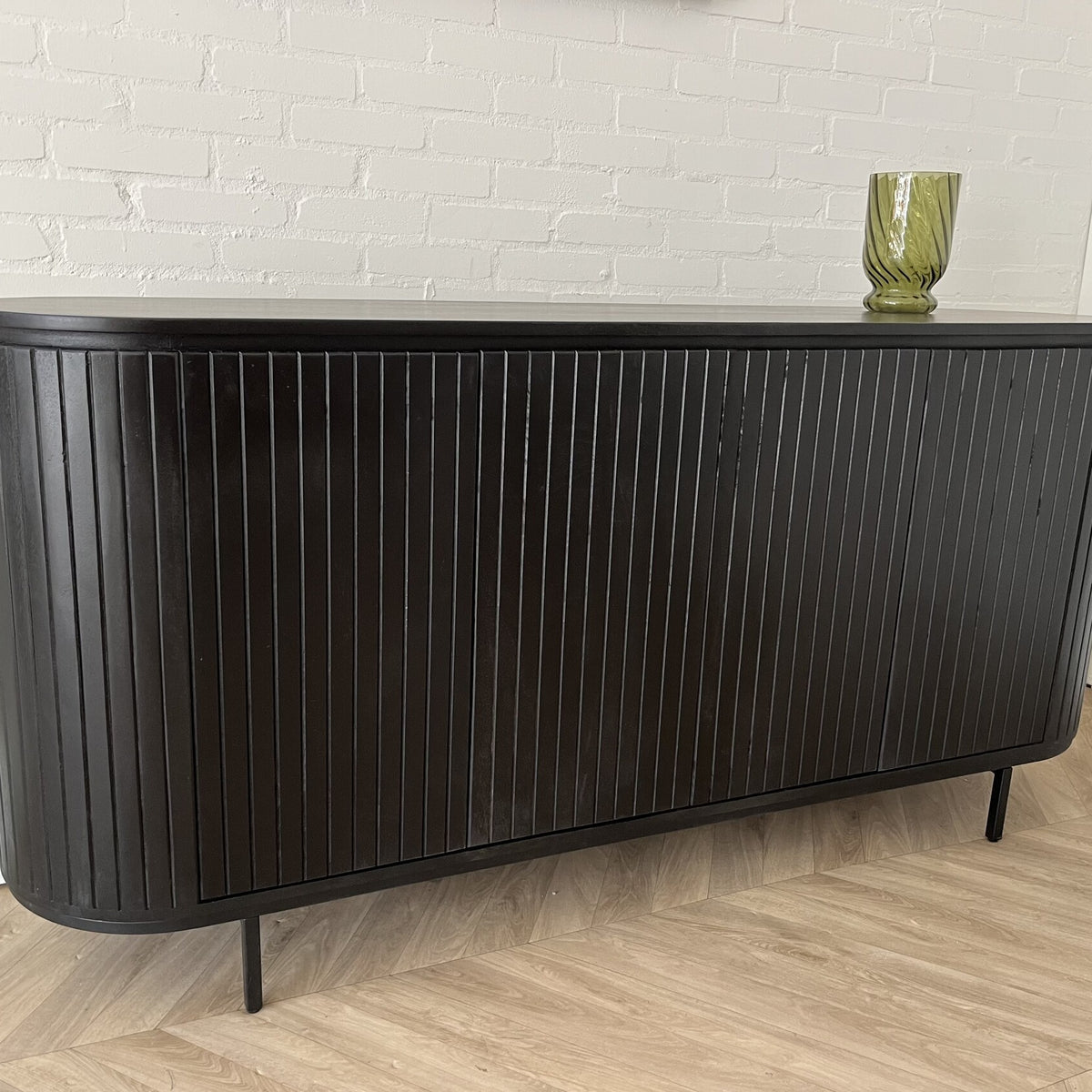 Dressoir Pedrera zwart mangohout ribbel - 3 afmetingen 