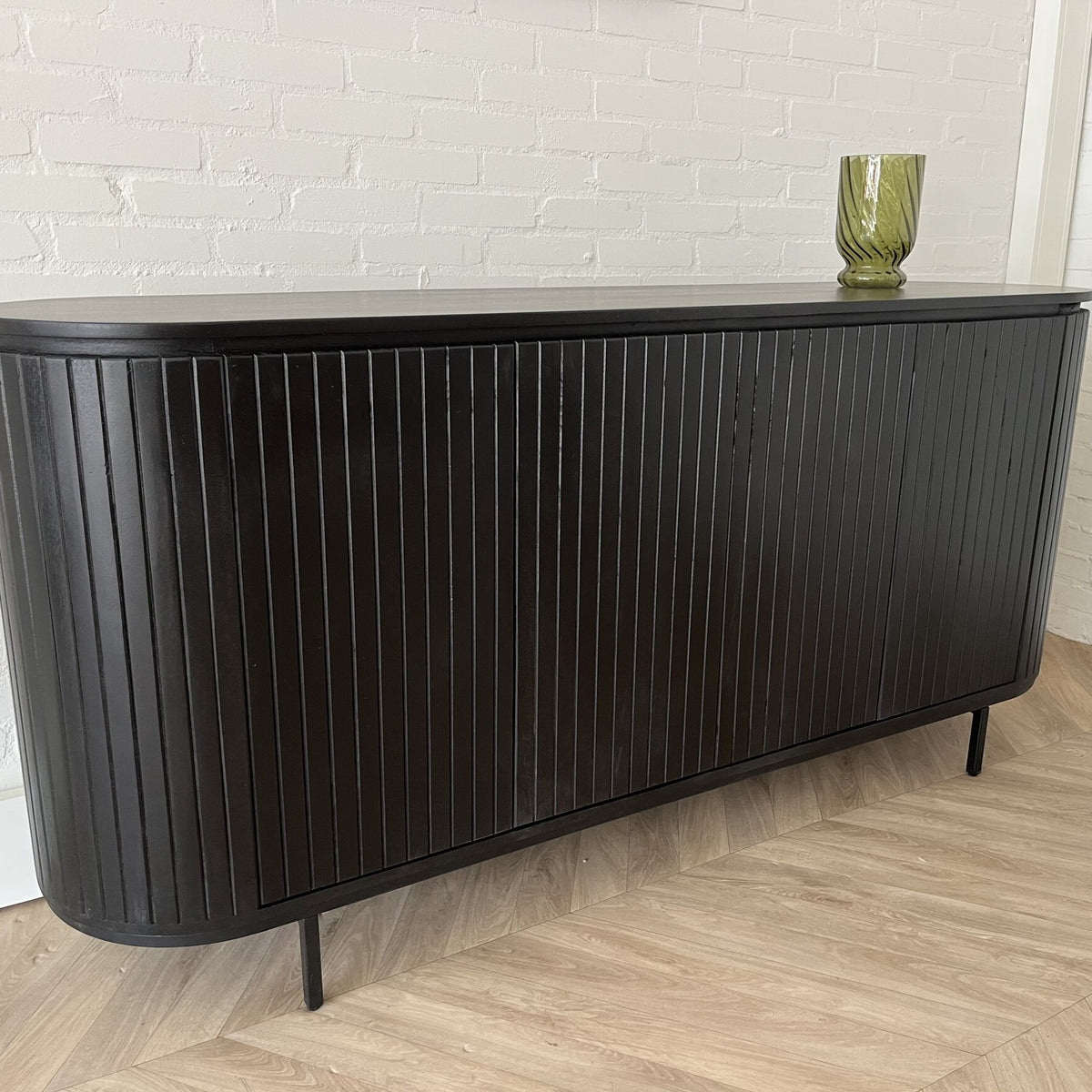 Dressoir Pedrera zwart mangohout ribbel - 3 afmetingen 