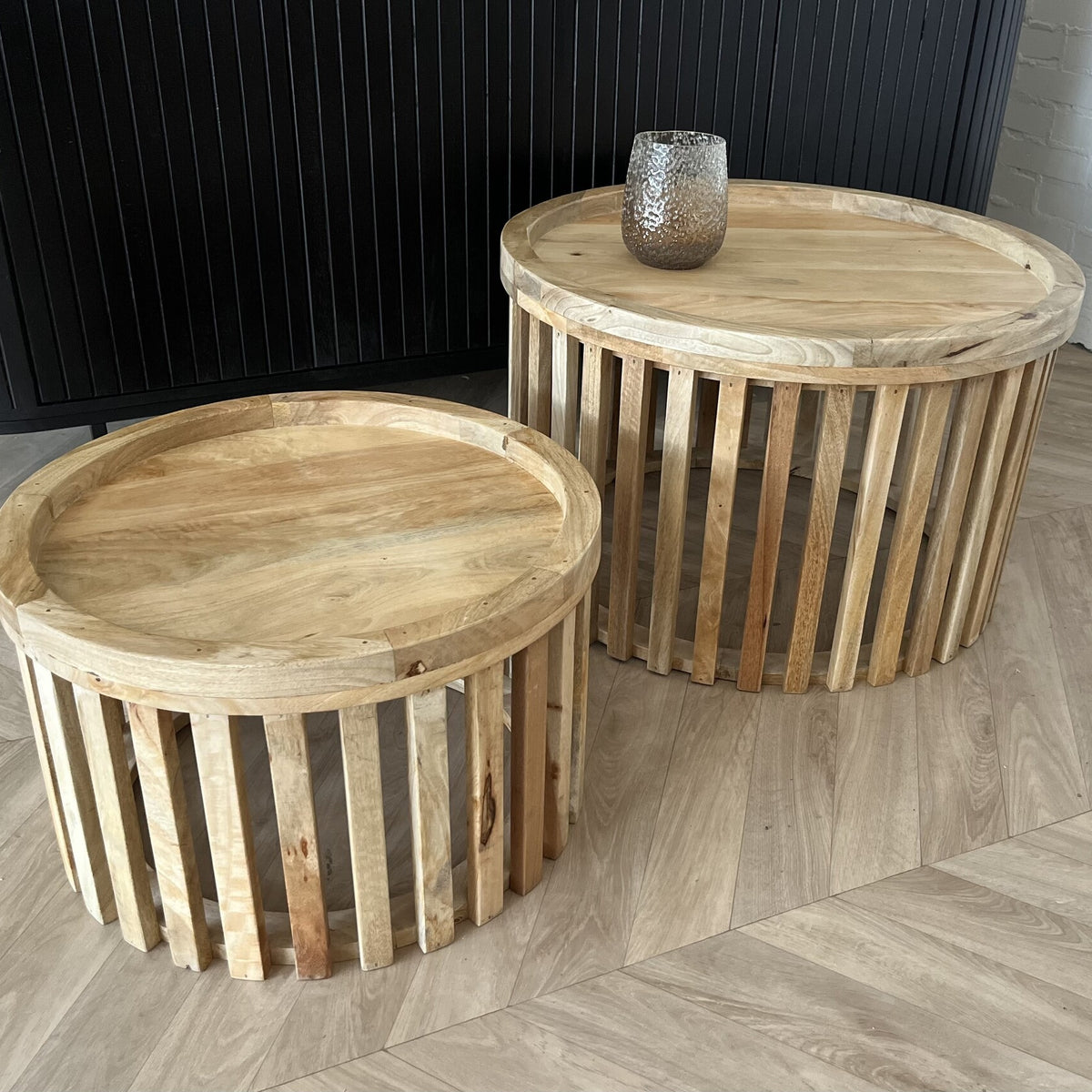 Salontafel Cadiz - 2 kleuren - ronde houten poot