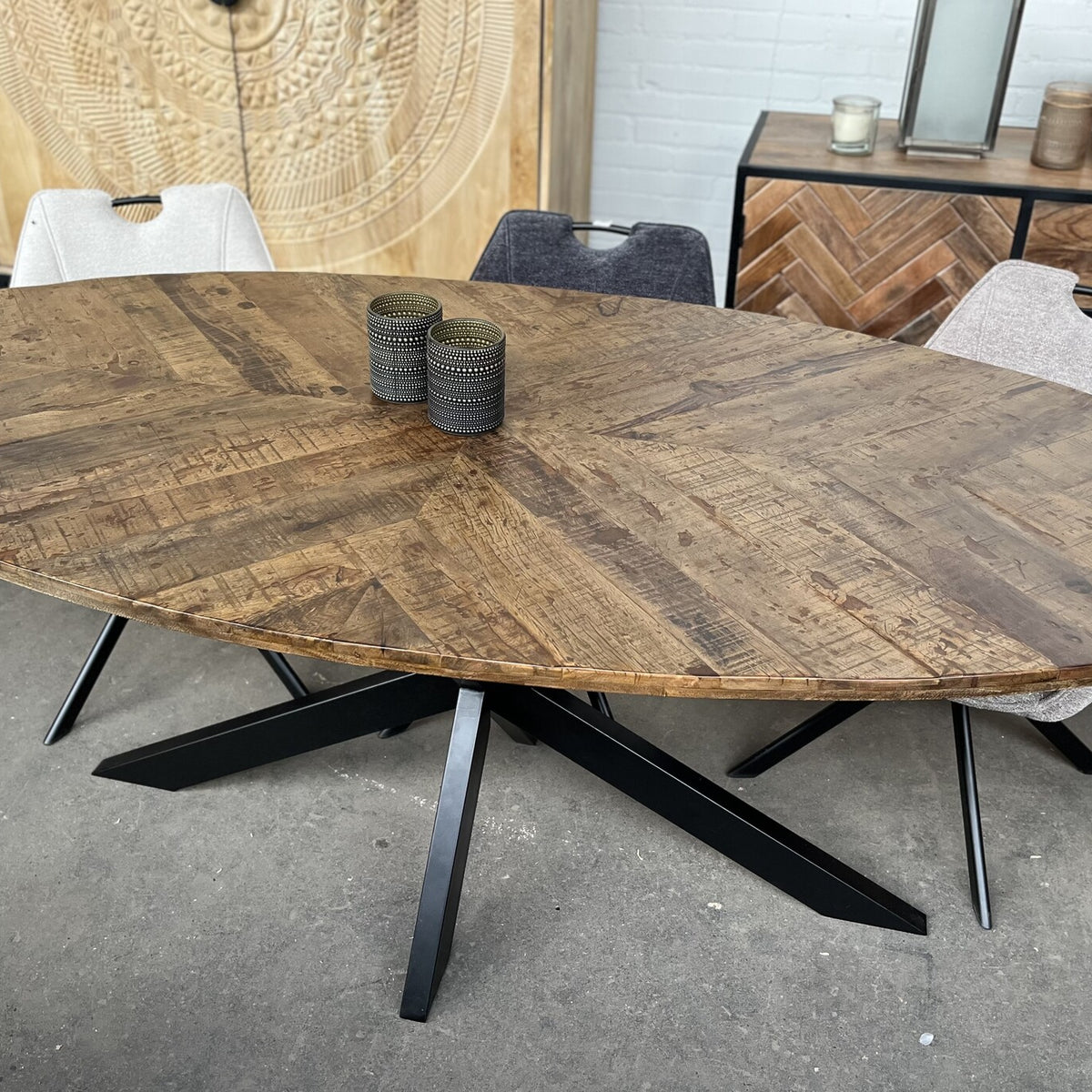 Eettafel ovaal visgraat - 3 afmetingen