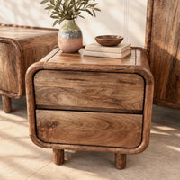 Nachtkast Palma | Houten Poot | 2 Lades | Mangohout 