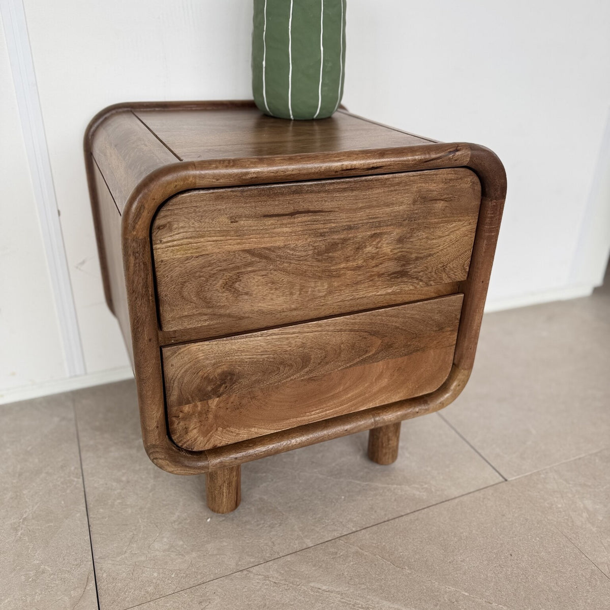 Nachtkast Palma | Houten Poot | 2 Lades | Mangohout 