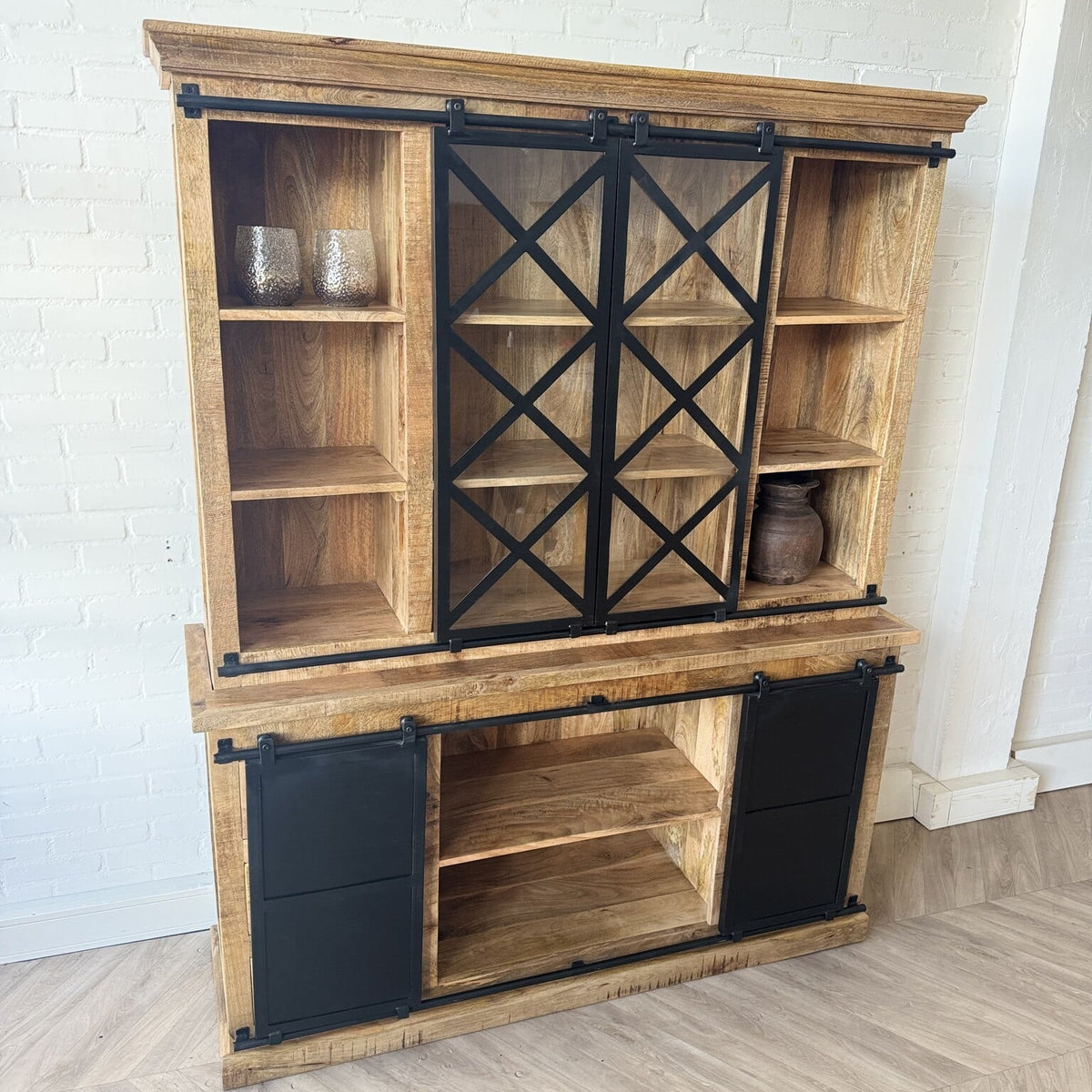 Kast Bilbao/ Lotte  200 cm Mangohout + metaal zwart  - Leverbaar medio december 