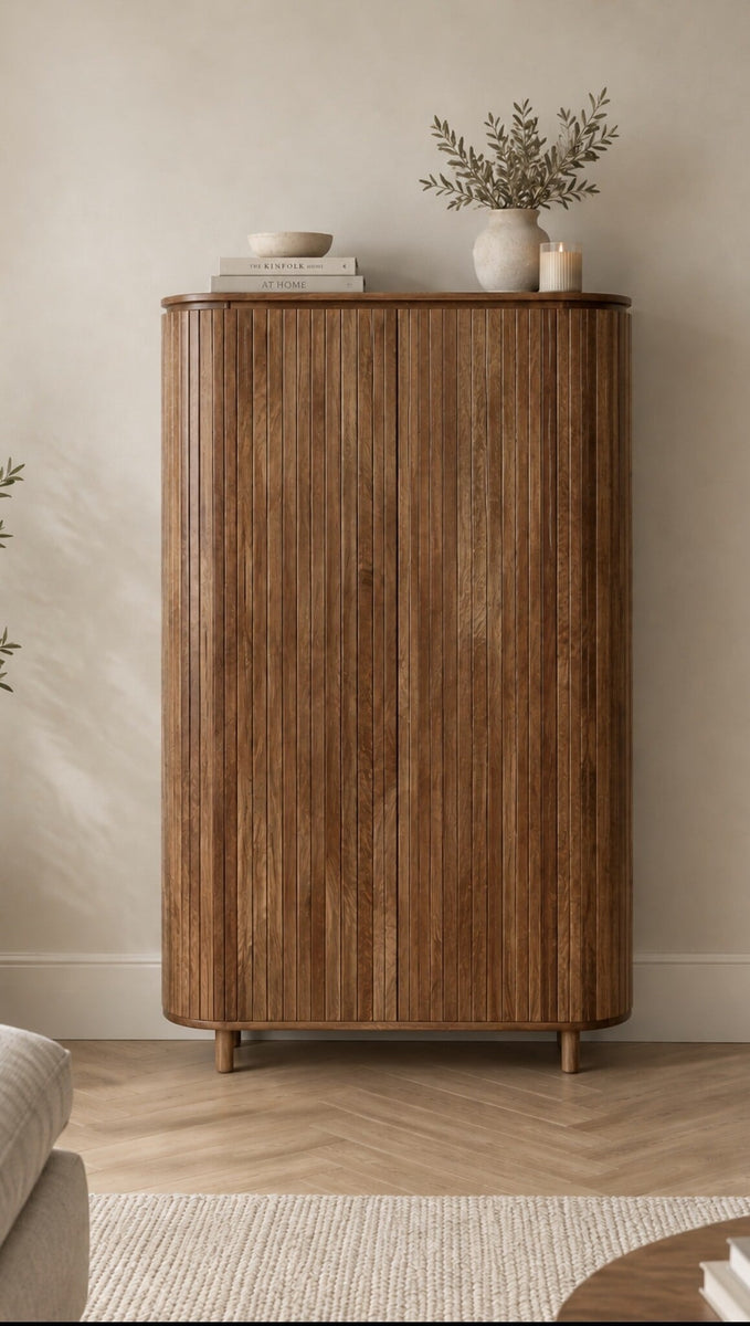 Kast Pedrera | mangohout ribbel | retro | houten poot - Leverbaar januari 