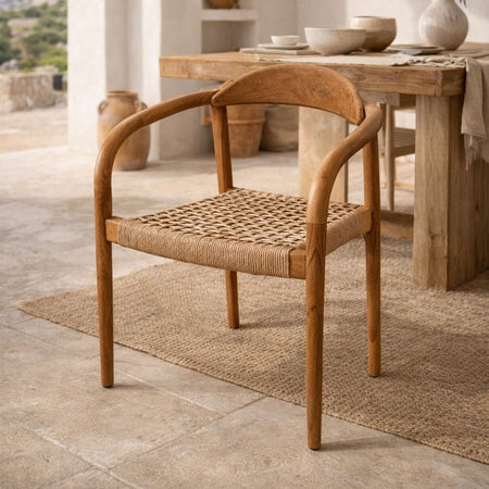 Teak stoel met poly rotan in-outdoor 