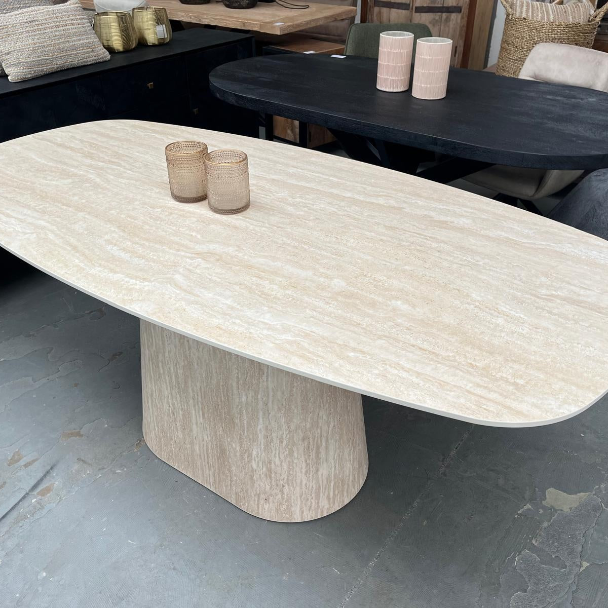 Eettafel Centro deens ovaal 180 cm / Keramiek travertin