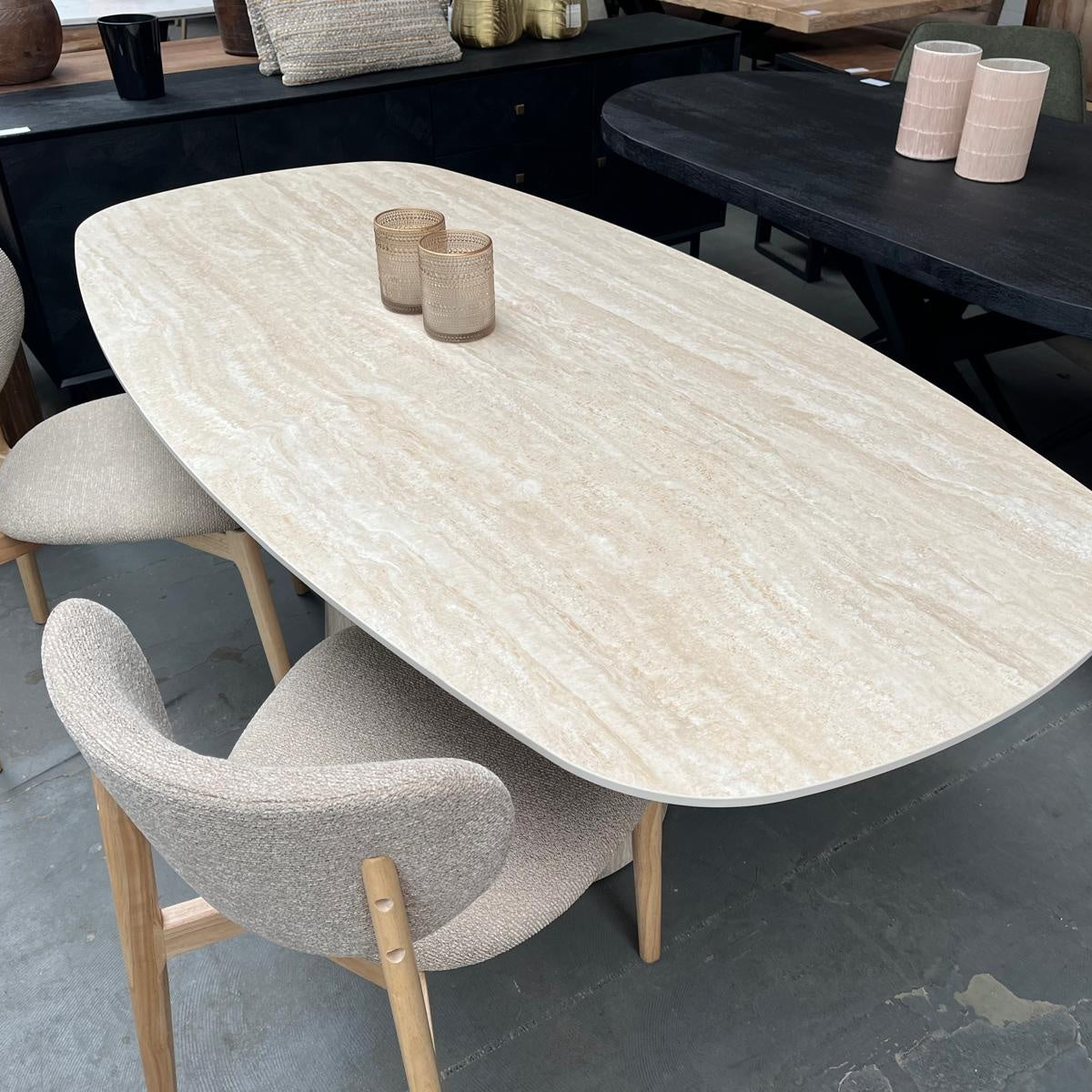 Eettafel Centro deens ovaal 180 cm / Keramiek travertin