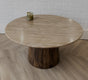Salontafel Rond Travertin | 75 cm | Houten Poot | Leverbaar januari '27