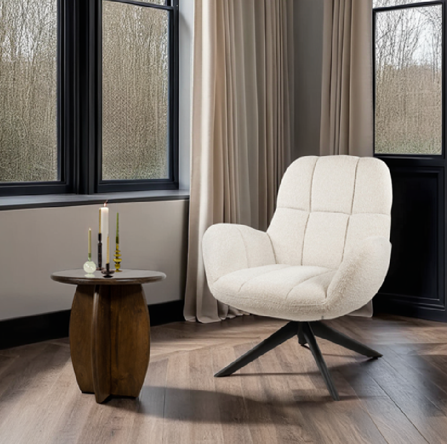 Fauteuil Eddy - 2 kleuren Teddy Boucle White / Dark grey 