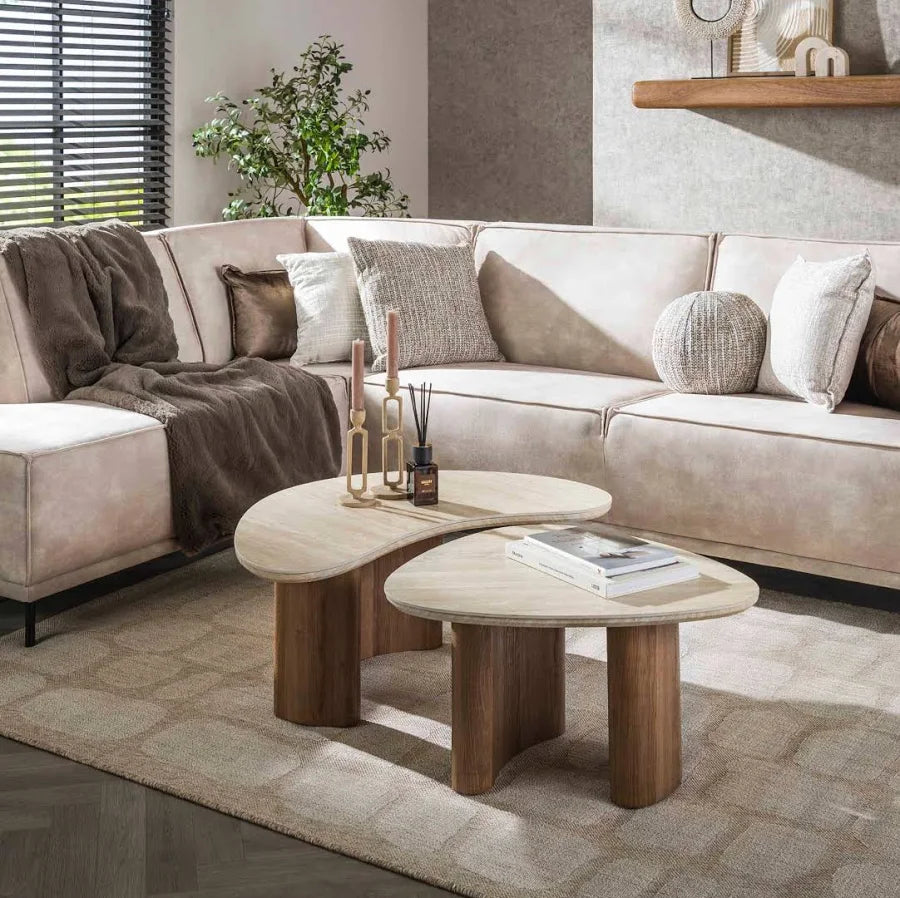 Salontafel Romano organisch set van 2 / Keramiek travertin