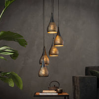Hanglamp Punch getrapt 5-lichts / Zwart bruin