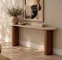 Sidetable Travertin | Massief Houten Poot Bruin | 125 cm | Leverbaar eind januari '27