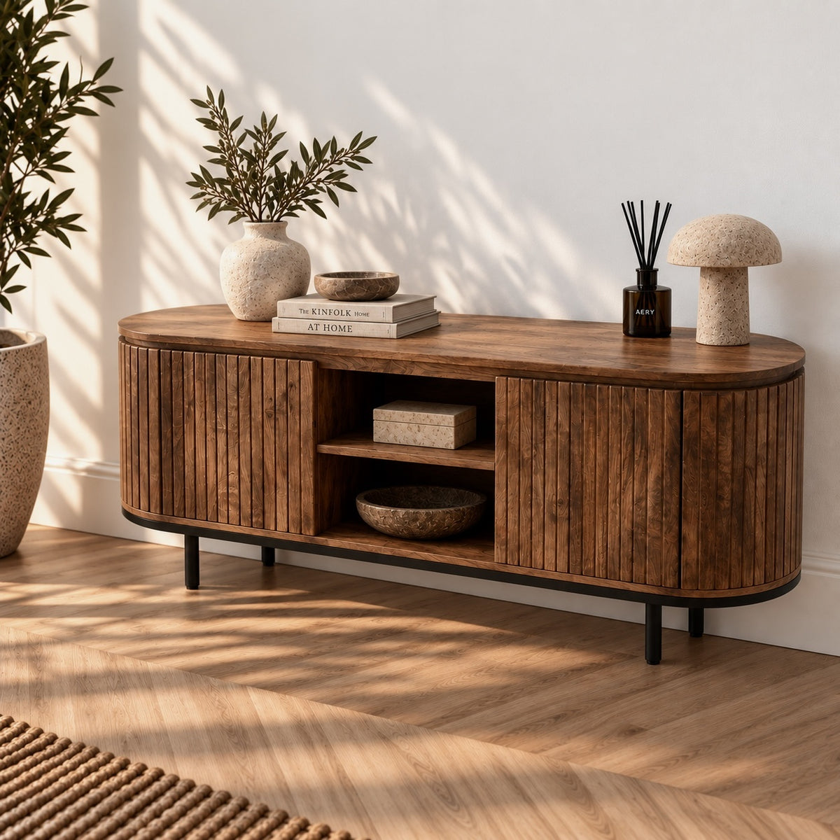 TV meubel Pedrera 140 cm mangohout ribbel - Leverbaar medio december 